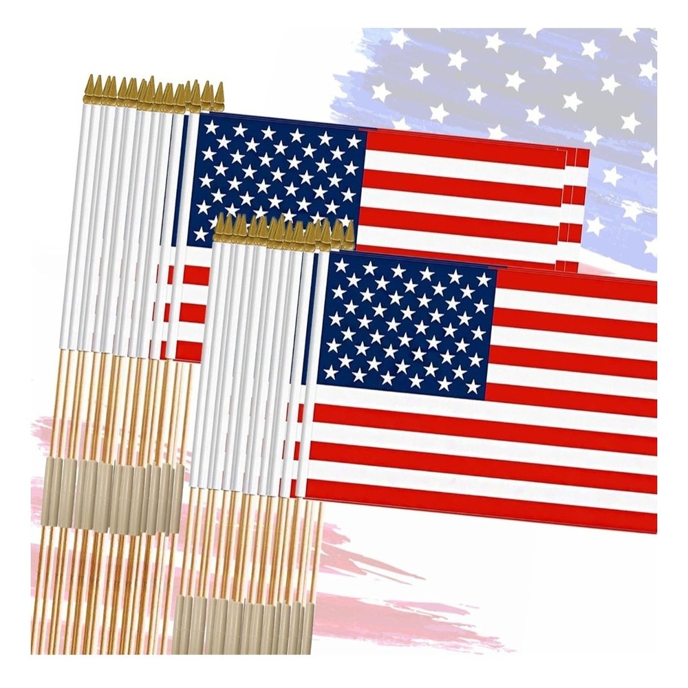 100 Pack 12X18 Inch American Flags for outside on Stick, Vivid Color US Flags wi